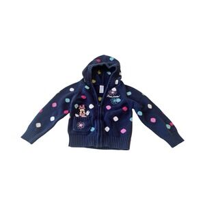 Disney Store Girls‎ 3T Navy Minnie Mouse Embroidered Full Zip Hooded Knit Jacket